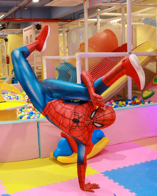 This is what pure energy looks like. We bring in professional character actors, like this incredible Spider-Man, who can do more than just pose for photos. They perform, play, and interact with the kids, creating a truly dynamic and memorable superhero experience.