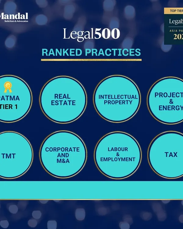 We are proud to be recognized by Legal500 across eight key practice areas. This graphic showcases our Tier 1 ranking for PATMA (Patents and Trademarks) and our proficiency in Real Estate, Intellectual Property, Corporate and M&A, and more, reflecting our firm's broad and deep legal acumen.