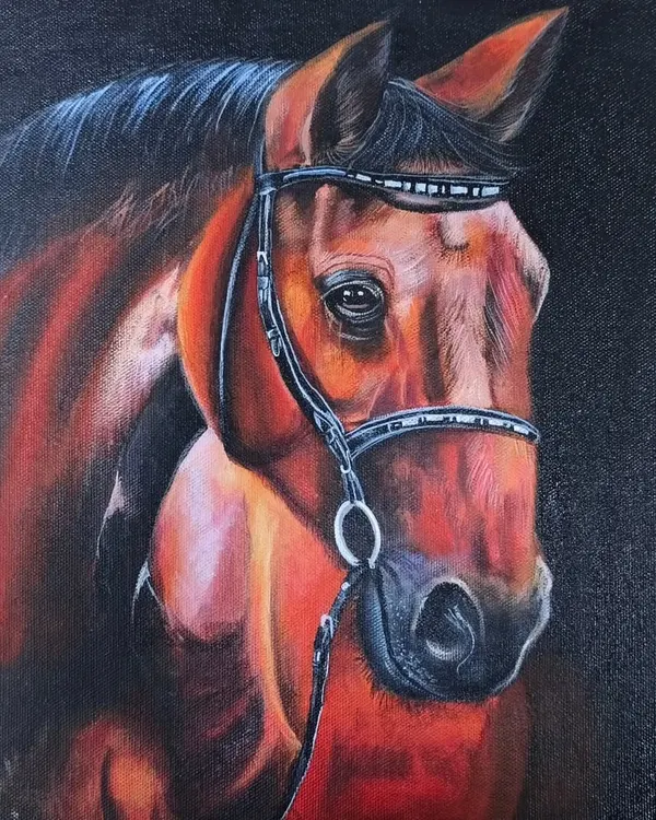 This incredible realism painting of a horse is the result of two months of meticulous work by our student, Sahil. He hand-painted every detail without tracing, focusing on muscle structure and light to achieve this level of authenticity.