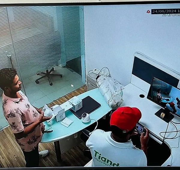 A clear view of an office space in Gurgaon, captured by a CP Plus IP camera system we installed. You can see the high-definition quality and wide coverage area on the monitor.