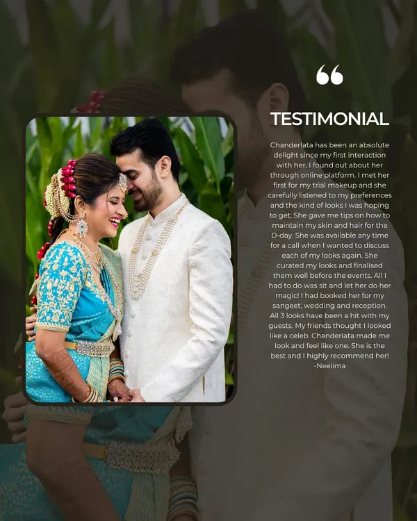Reading such kind words from my brides means the world to me. Neelima's testimonial about her experience for her sangeet, wedding, and reception is a reminder of why I am so passionate about my work.