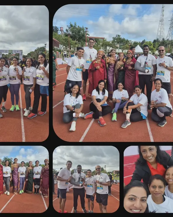 The whole team celebrating after the Kodagu Monsoon Run. This collage captures the spirit of Team Shushanth, a community that challenges and inspires each other.