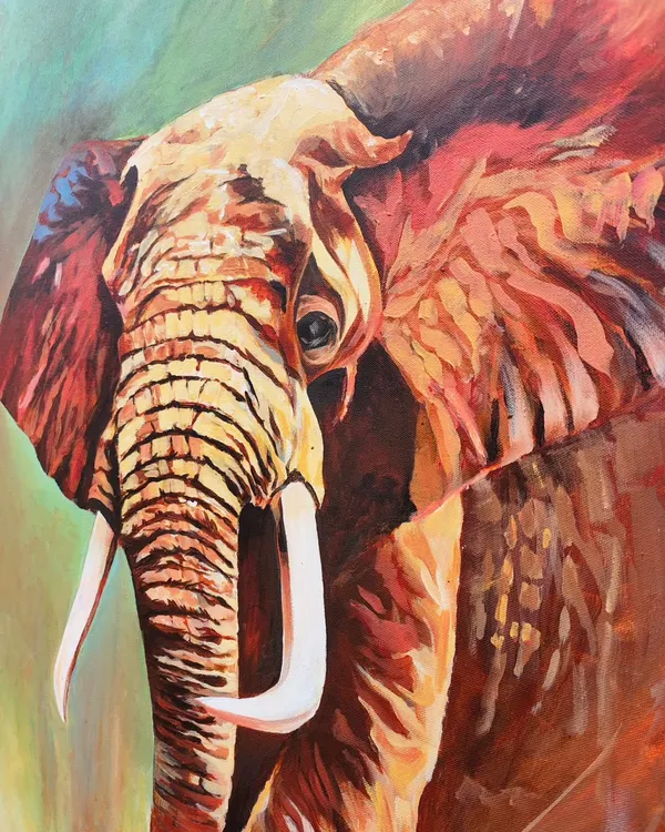 A majestic elephant, captured in warm, earthy tones on canvas. This painting is about quiet strength and soulful presence, designed to be a timeless and powerful centerpiece in any room.