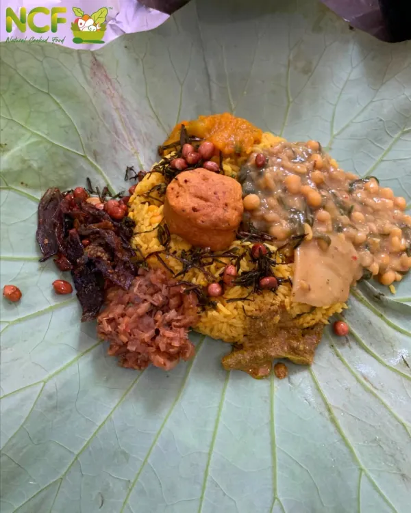 My delightful Khechri, served on a lotus leaf to bring you the authentic flavors of Manipur's Kang festival.