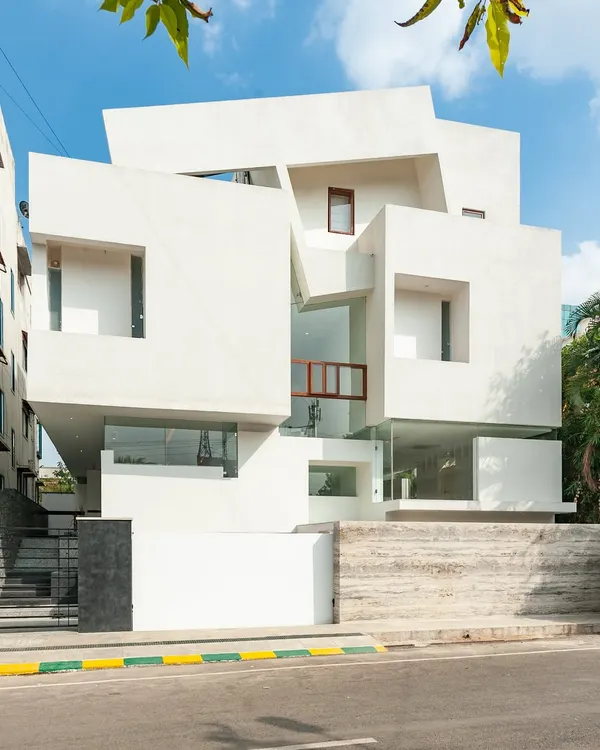 The stacked form of the neeti residence, playing with solid volumes and transparent voids to create a dynamic facade…