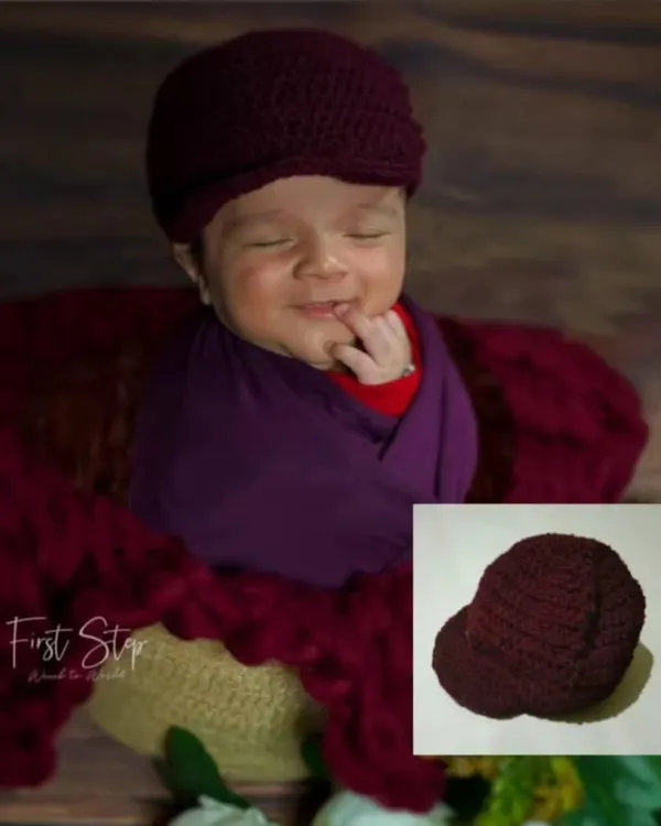 A happy, smiling baby wearing a simple and stylish crochet cap I made. Sometimes a single accessory is all you need to complete the perfect photo.