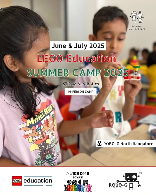Our summer camps are a hub of creativity and learning. This poster captures the spirit of our June and July camps at ROBO-G North Bangalore, where kids aged 5.5 to 15 dive into the world of STEAM and robotics.