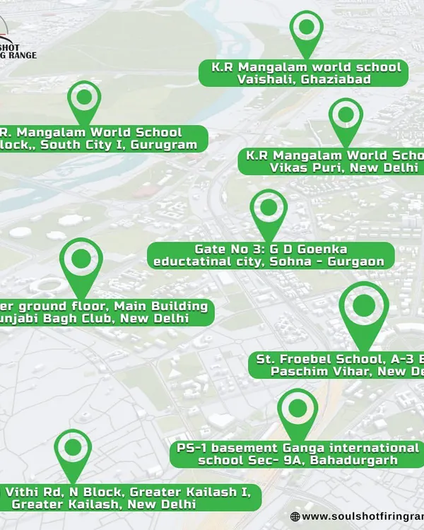 This map shows my various locations across Delhi NCR. I have made it convenient for you to find a Soul Shot Firing Range near you, whether you are in Gurugram, Paschim Vihar, or Greater Kailash.