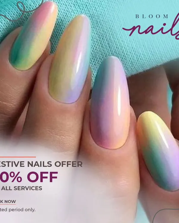 A beautiful example of a soft, pastel rainbow ombré. This look is perfect for spring and summer.