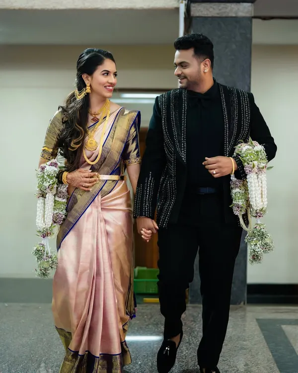 The perfect couple shot. Pragathi and Vishal look stunning together at their reception. I provided airbrush makeup for her and grooming for him.