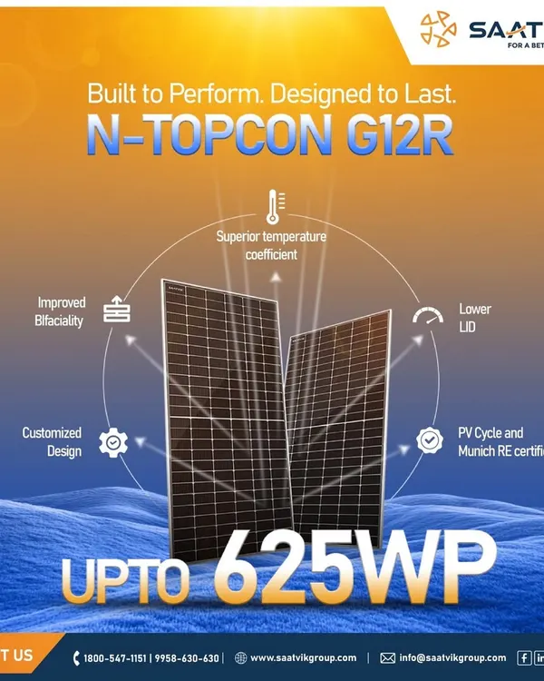 Our N-TOPCon G12R module is engineered to perform and built to last, delivering up to 625Wp. It features improved bifaciality for higher energy generation, a superior temperature coefficient for performance in extreme heat, and lower light-induced degradation (LID) for long-term reliability.