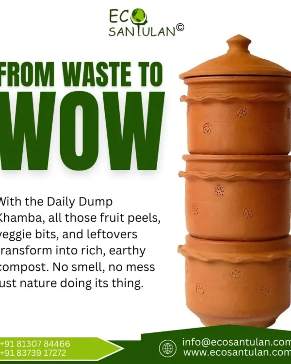 From waste to wow. The Daily Dump Khamba transforms fruit peels, veggie bits, and leftovers into rich, earthy compost. There is no smell and no mess, just nature doing its work to enrich your soil.