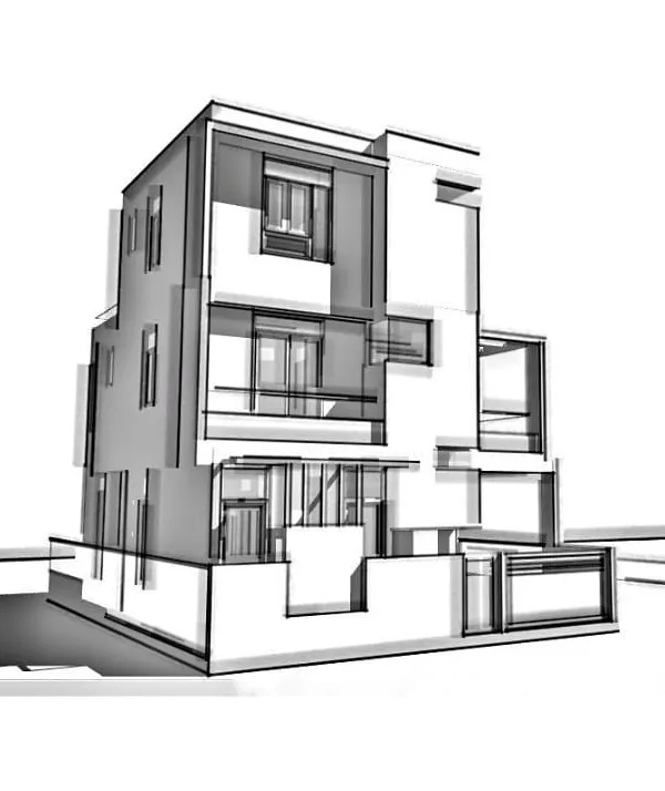 The journey of a home starts here, with a conceptual 3D sketch. This initial massing model for the Mysore bungalow helps us and our client visualize the building's overall form, proportions, and relationship with the site before we proceed to detailed drawings.