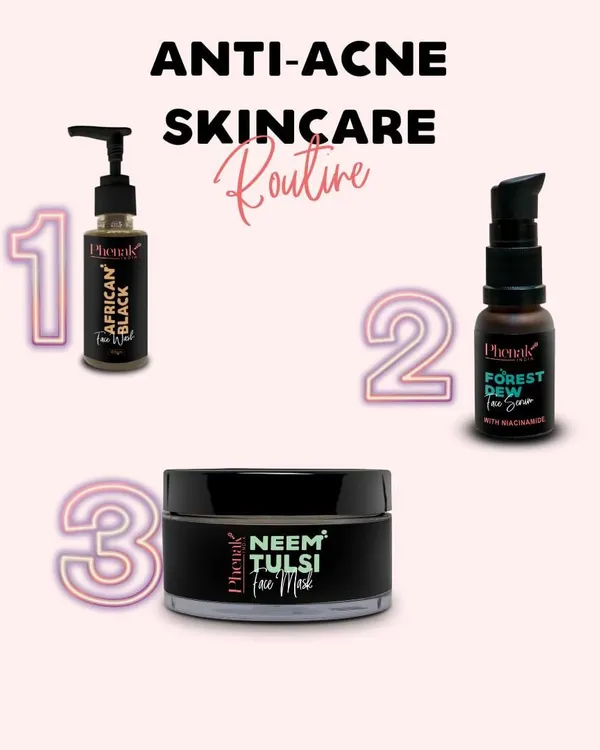 This is my recommended three-step routine for tackling acne head-on. Start with the African Black Facewash to cleanse, follow with the Forest Dew Face Serum to treat, and use the Neem Tulsi Face Mask weekly to detoxify. This combination works together to minimize breakouts and heal your skin.