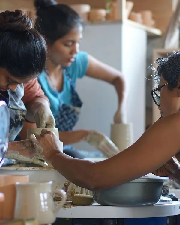 A warm welcome to A Ware Studio. This is me, Namrata, in my element, surrounded by the craft that has become my passion and my third career.