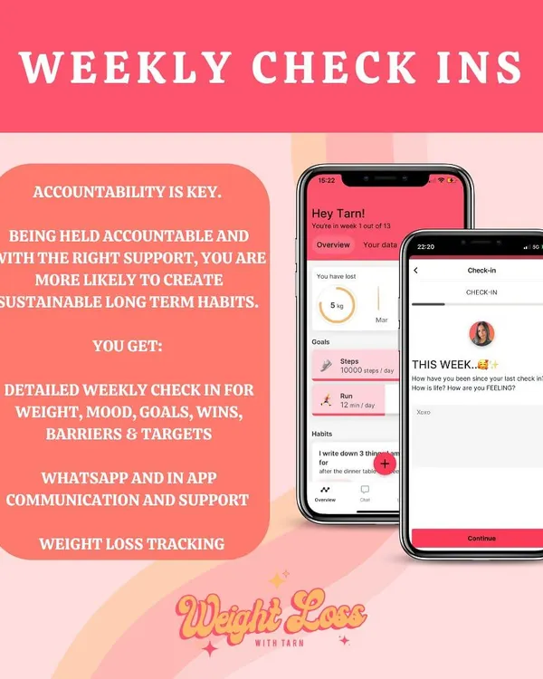 Accountability is key. My program includes detailed weekly check-ins via the app to track your weight, mood, goals, and wins. This is how we ensure you stay on track.