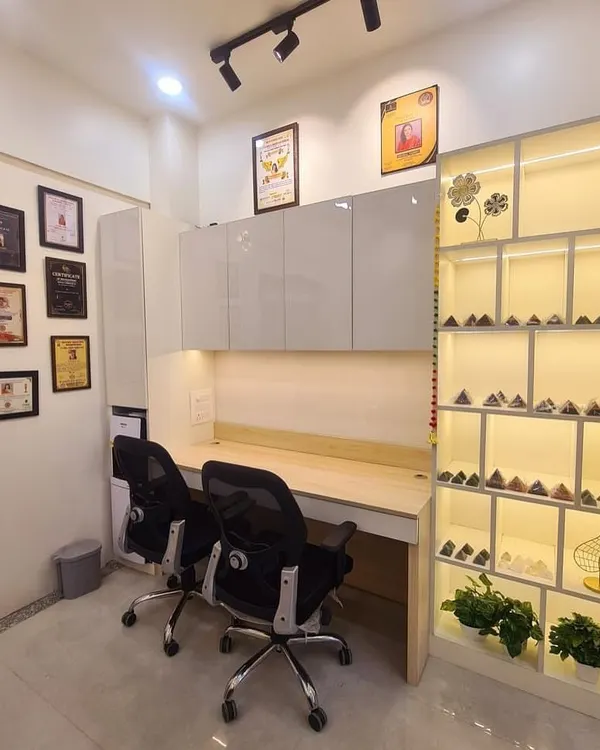 A look at the consultation area and my display of energized pyramids. This space is designed to be both functional and spiritually uplifting, creating the right atmosphere for our sessions.