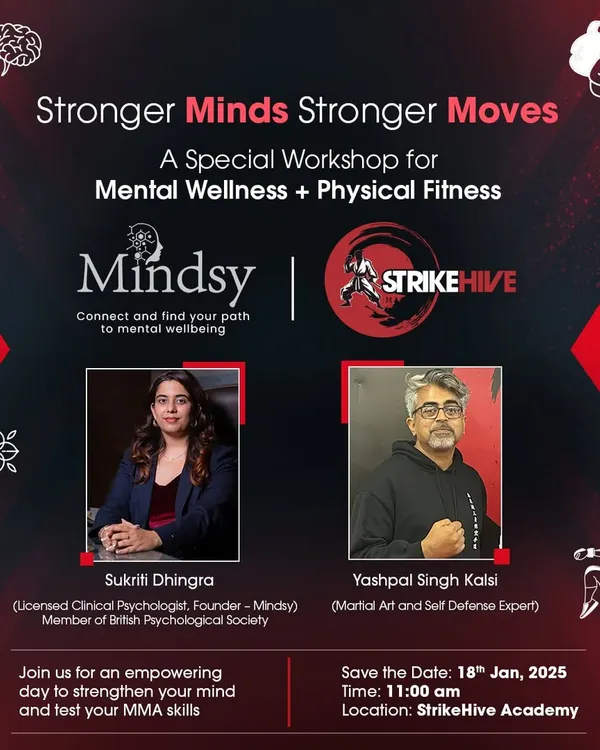 The official announcement for our collaborative workshop with Mindsy, combining mental wellness and physical fitness. This program is designed to strengthen the mind and body together for comprehensive well-being.
