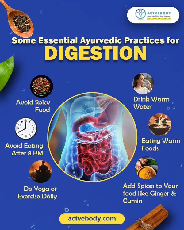 Essential Ayurvedic Practices for Better Digestion. If you struggle with bloating or sluggishness, your gut may need support. I recommend these simple practices: eat warm foods, avoid late-night eating, sip warm water, move your body daily, and add digestive spices like ginger and cumin to your meals.