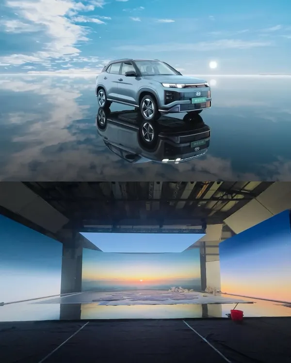 This before-and-after shot from the Hyundai Creta commercial shows how we transform a studio into a breathtaking salt flat. Our immersive LED walls create a seamless, hyper-realistic environment with perfect reflections, all captured in-camera.