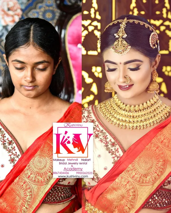 This is the magic we create. On the left is the model before, and on the right is the final look after my live demo for students. You will learn how to achieve this kind of complete bridal transformation.