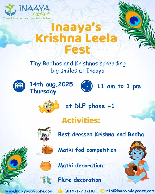 (Image) Event posters like this one for our Krishna Leela Fest invite our entire community to join in the fun. We plan a variety of activities to ensure everyone has a memorable time.