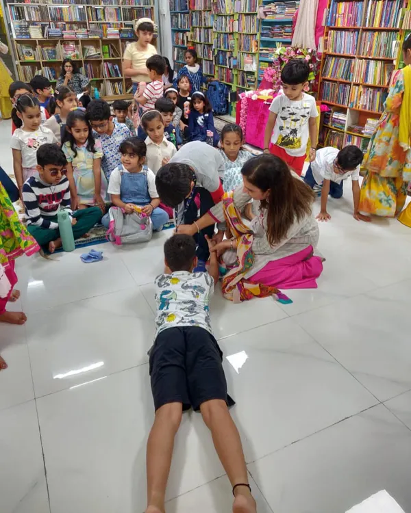 This is the magic I live for! Here, we are bringing a story to life during our 'Ganpati ki Gaathayein' session. I believe in interactive learning where children don't just listen, but become part of the story. This kind of playful engagement helps build imagination and social skills.