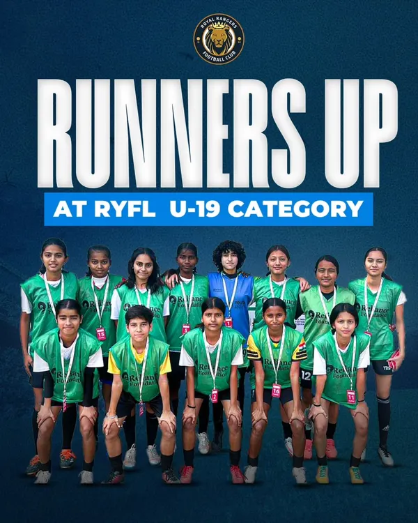 Celebrating our future. Our U-19 Girls team proudly posing after finishing as runners-up in the Reliance Youth Football League, a testament to our thriving youth development program.