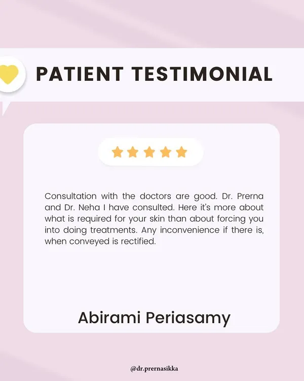 This feedback highlights my patient-centric approach. My focus is always on what is truly required for your skin, rather than suggesting unnecessary treatments. I believe in creating a clear, honest, and responsive treatment environment.