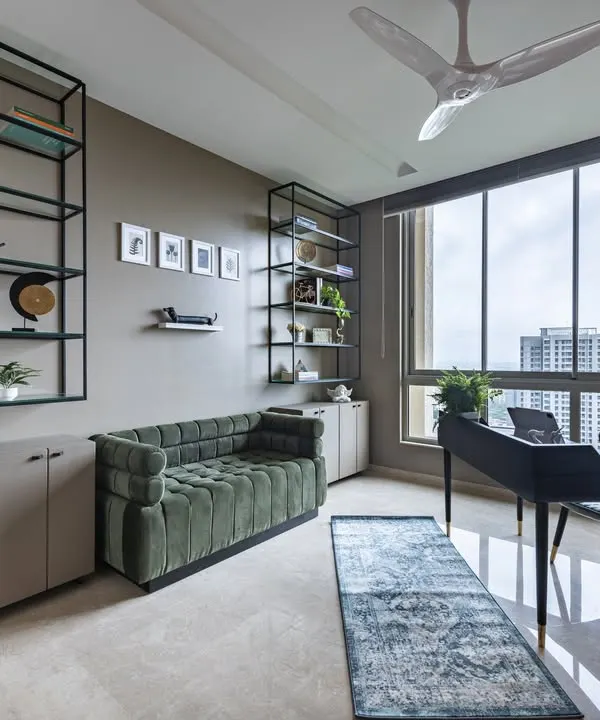 The modern home office is an essential space. In this condo, I created a room that blends function, comfort, and style, with ample storage, a dedicated work zone, and a cozy sofa for those much-needed breaks.