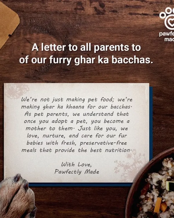 This is a letter to all pet parents. I'm not just making pet food; I'm making 'ghar ka khaana' for our bacchas. I understand that when you adopt a pet, you become a parent, and I share that commitment to providing the best nutrition.
