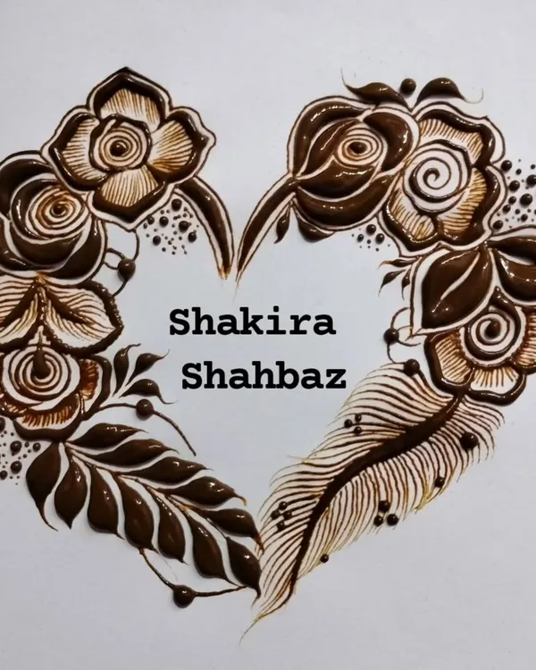 A beautiful heart-shaped floral design, personalized with the names 'Shakira' and 'Shahbaz'. This is a romantic way to celebrate a partnership.