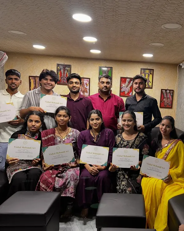 A group photo with some of my talented students after they completed their mehandi course. It's a happy moment for all of us at the certification celebration.