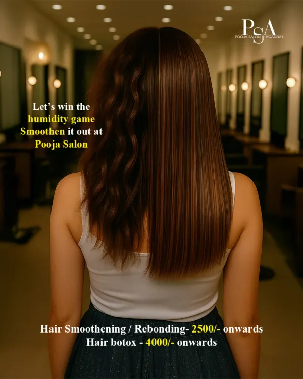 This before and after image clearly shows the power of my hair smoothening treatment. I take hair from frizzy and unmanageable to sleek and smooth, a perfect solution for humid weather.