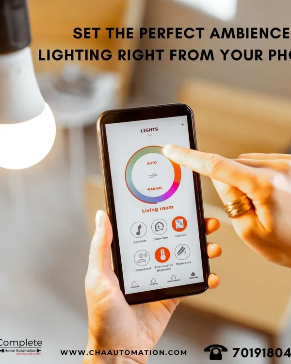 Our mobile application gives you granular control over your smart lighting. Here, a user adjusts the color and intensity of a living room light, demonstrating how easy it is to create the perfect ambiance from your phone.