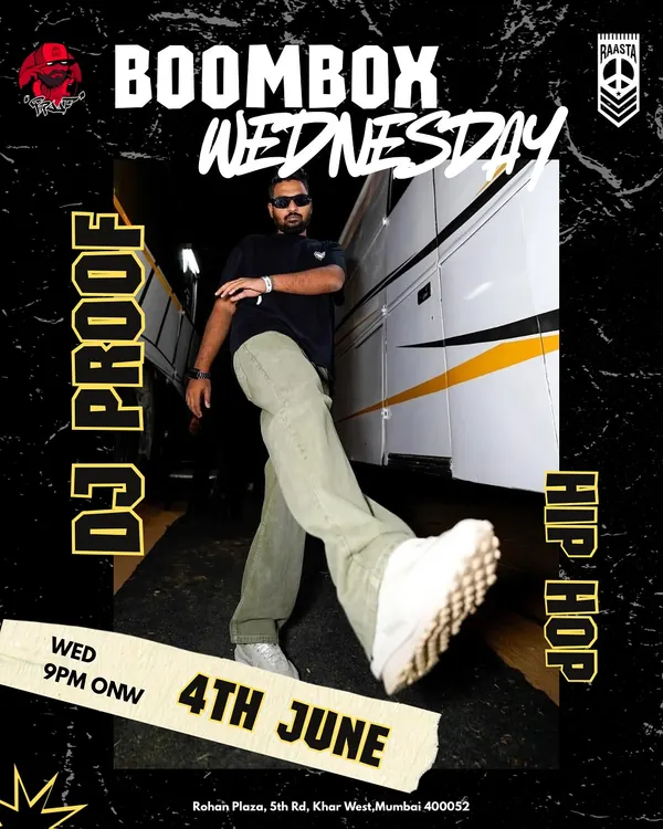 The poster for one of my Boombox Wednesday nights. This is my regular residency where I get to dig deep into my crates and play a mix of hip-hop, afrobeats, and more.