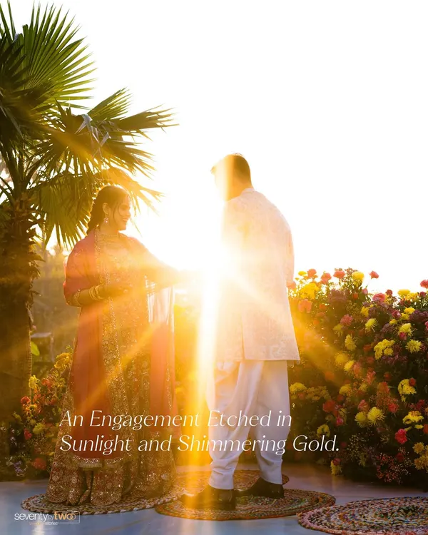 An engagement etched in sunlight and shimmering gold. This is that magical moment when the world fades away, and all that's left is the promise you're making, wrapped in the warmth of the setting sun.