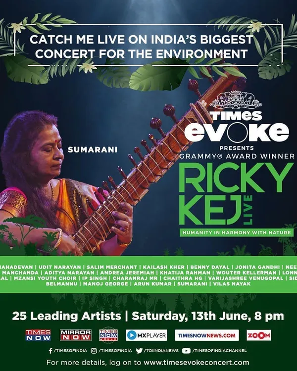 A promotional poster for the Times Evoke concert for the environment, where I performed live with Ricky Kej and 24 other leading artists. It was a privilege to be part of such an important event.