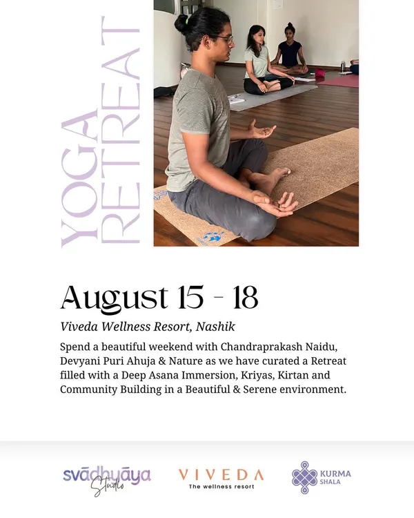 Announcing our upcoming yoga retreat in Nashik. We've curated a weekend filled with deep asana immersion, kriyas, kirtan, and community building in a beautiful, serene environment.