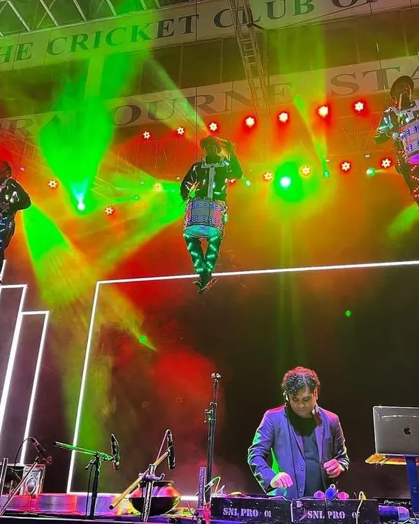 This is how we take an event to the next level. For a New Year's Eve celebration at Brabourne stadium, we brought in aerial drummers to perform alongside my DJ set for a truly unforgettable show.