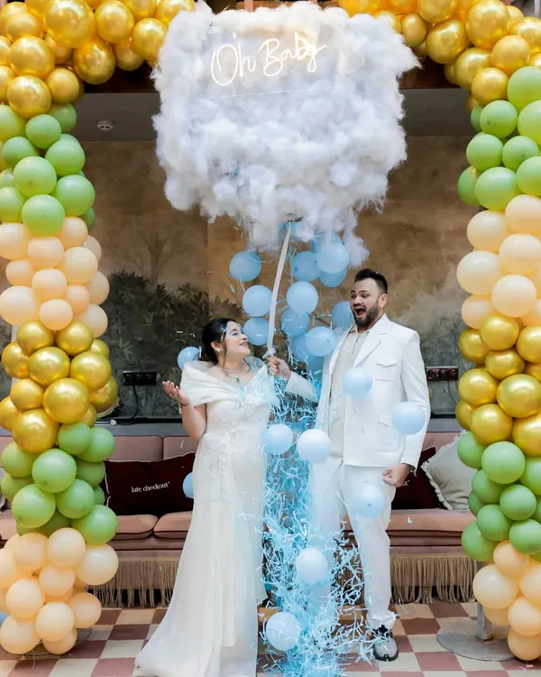 This is the moment. The pure, unscripted joy of finding out your life is about to change forever. I love creating these magical gender reveals, where every detail, from the fluffy cloud to the cascade of balloons, is designed to make your heart leap.