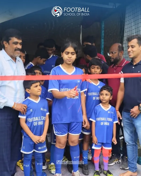 The official ribbon-cutting ceremony at the launch of our new academy in Tathawade, Pune. A new home for young footballers to dream big.