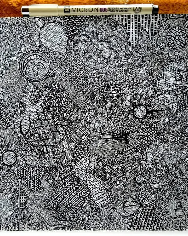 A throwback to my 'Game of Thrones' zentangle. This large piece is filled with sigils and symbols from the series, all drawn with a Pigma Micron pen. It's a great example of a highly personalized and themed artwork.