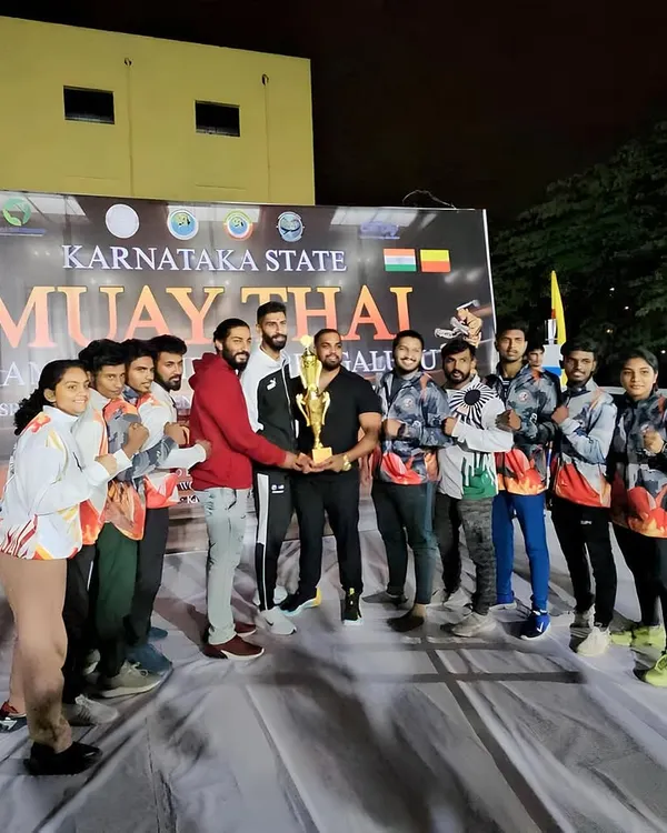 A proud moment for the entire academy. My fighters and I celebrating our victory as the Karnataka State Muay Thai Champions. This trophy belongs to every single person who put in the work.