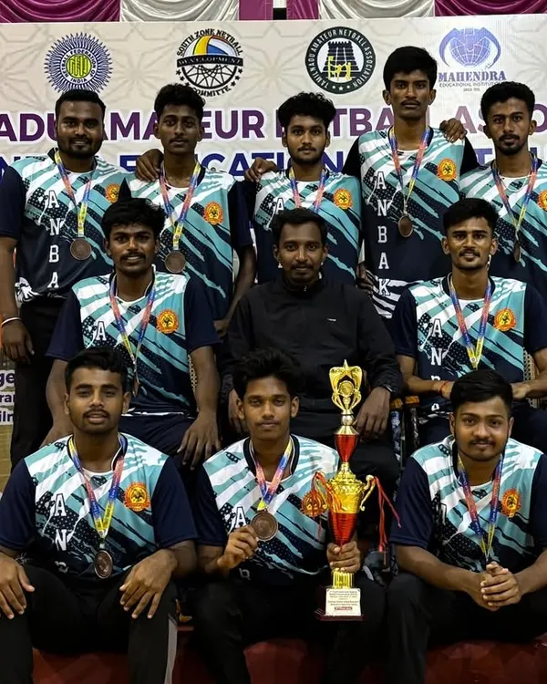 Our Netball team celebrating a bronze medal win at the 17th South Zone Netball Championship. This group photo captures the pride and unity of our players.