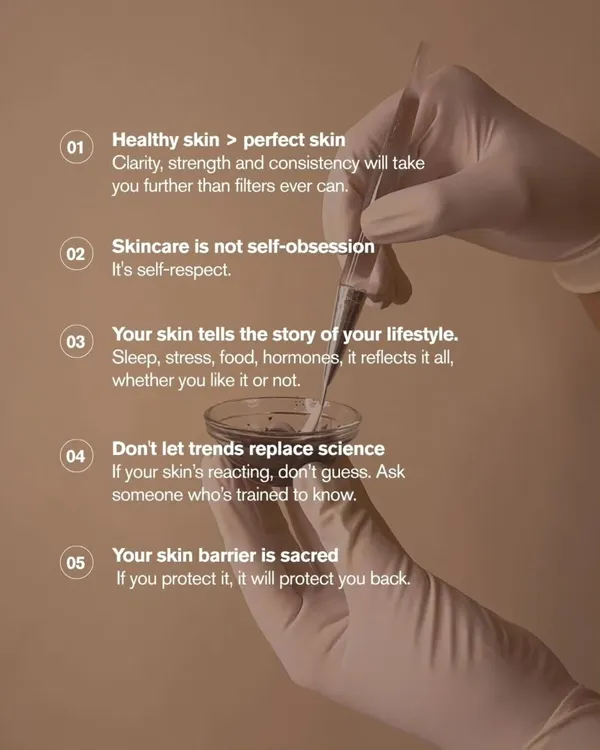 These are the core principles of my practice. I believe that focusing on clarity, strength, and consistency will take you much further than chasing an unrealistic idea of perfection. Skincare and hair care are acts of self-respect.