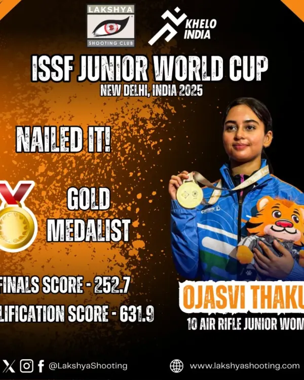 We are incredibly proud to celebrate our athlete Ojasvi Thakur, who clinched the Gold Medal at the ISSF Junior World Cup in New Delhi. Her final score of 252.7 in the 10m Air Rifle Junior Women's event is a testament to her skill and composure on the world stage.