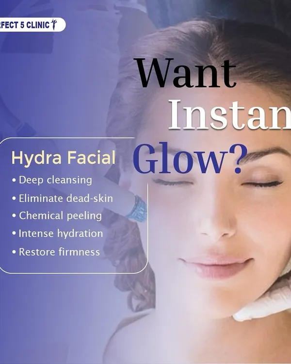 Want an instant glow? This graphic details the benefits of our Hydrafacial, which includes deep cleansing, eliminating dead skin, and intense hydration to restore firmness and radiance.