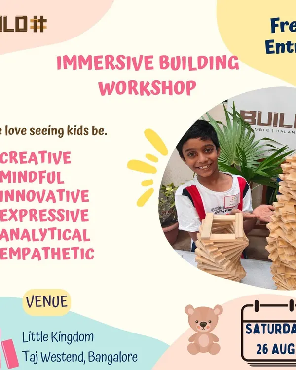 This is an invitation to one of our immersive building workshops. We love bringing our blocks to events like the one at Little Kingdom, Taj Westend, offering a space for kids to be creative, mindful, and innovative. Keep an eye out for our next public event!