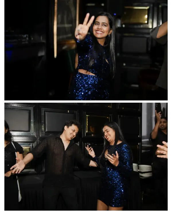 A two-photo collage showing the bride and groom dancing and having a blast at their cocktail party. I love capturing the energy of the dance floor.